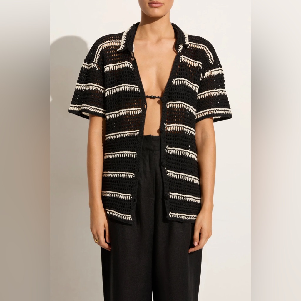 Faithfull The Brand Gioia Handmade Crochet Shirt Black/Off White